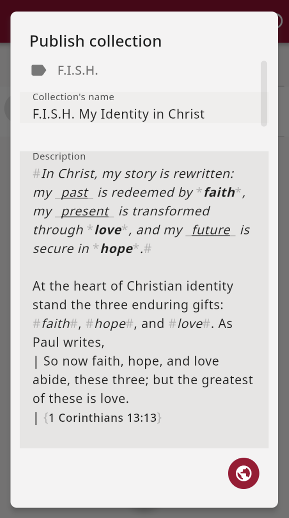 Publishing a collection in Remember Me